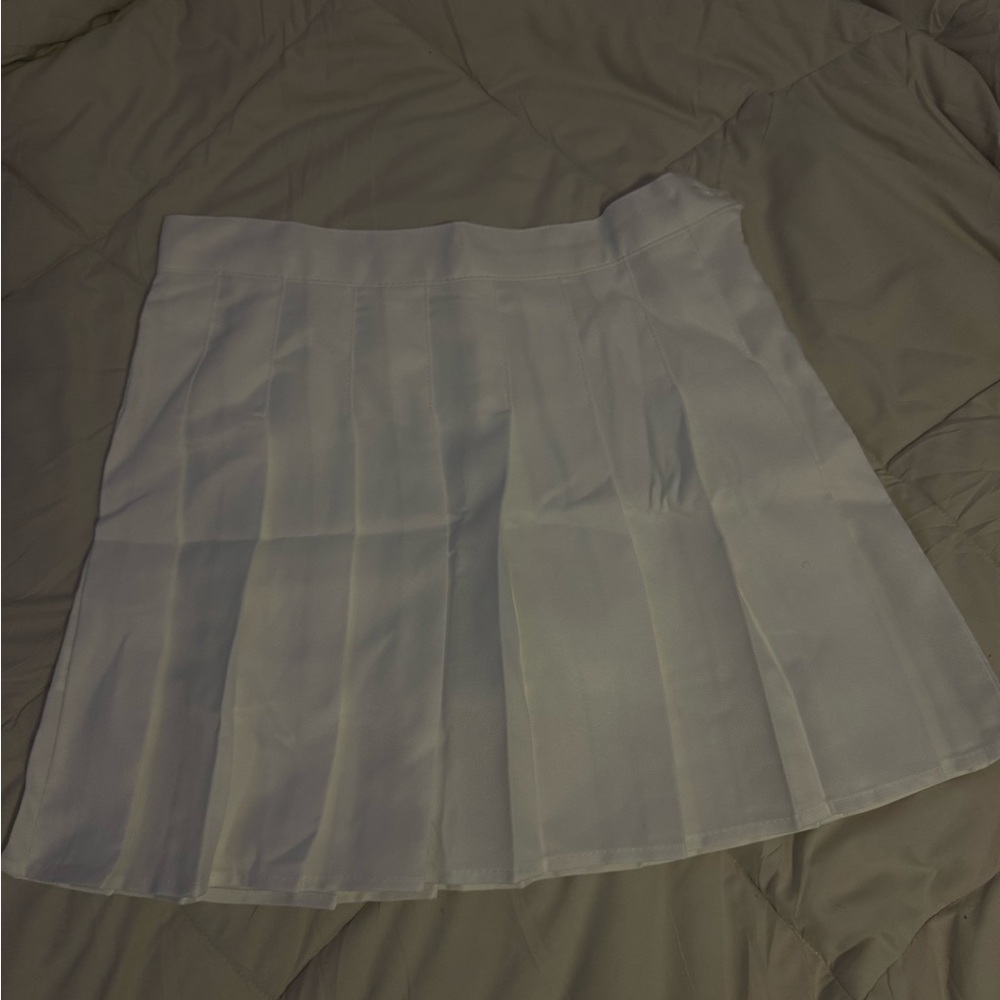 Pleated White Skirt with Built In Shorts